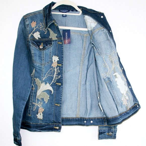 Floral Embroidered Med. Wash Denim Jacket NWT - Picture 6 of 8